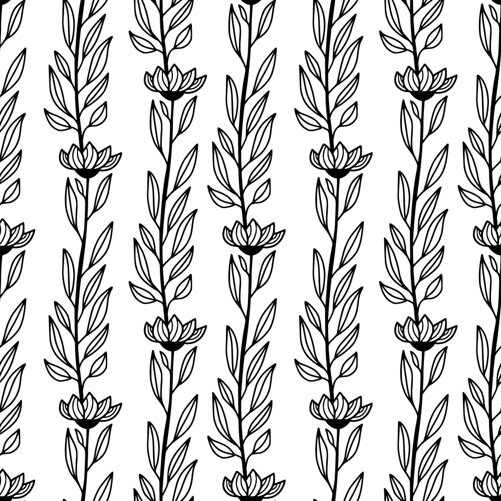 Floral pattern with growth flowers. Hand drawn minimal botanical seamless background. Floral pattern with growth flowers. Hand drawn minimal botanical seamless background.