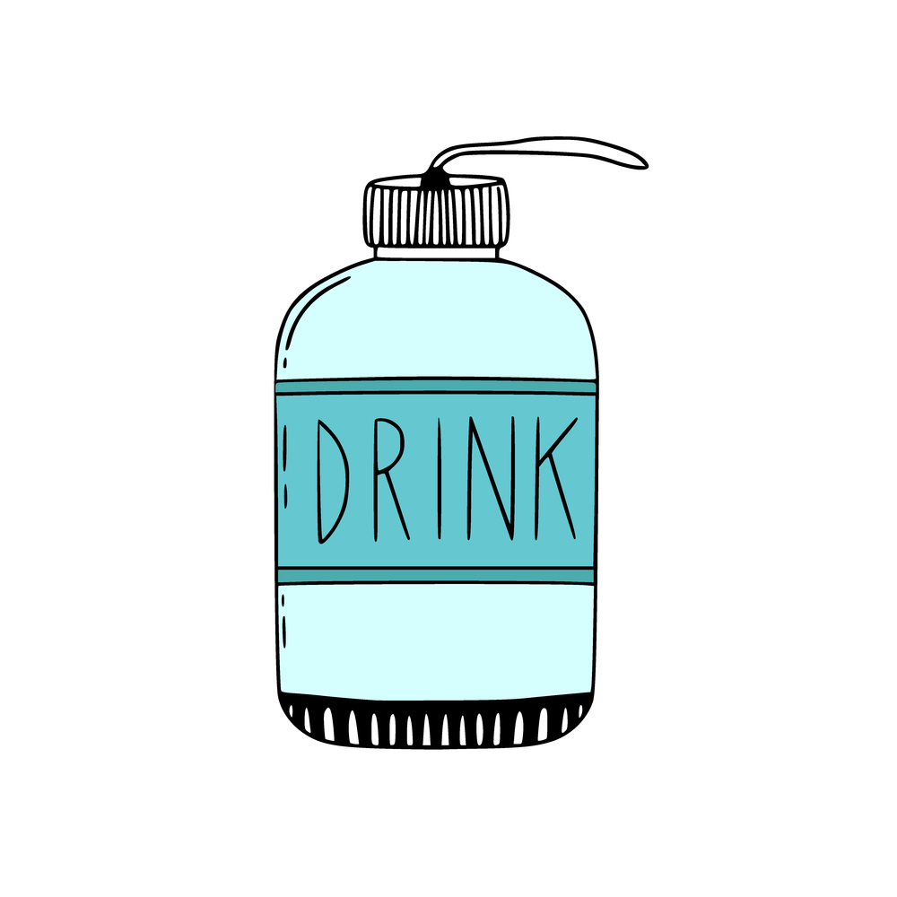 Water bottle to go. Hand drawn illustration. Zero waste concept design. Water bottle to go. Hand drawn illustration. Zero waste concept design.