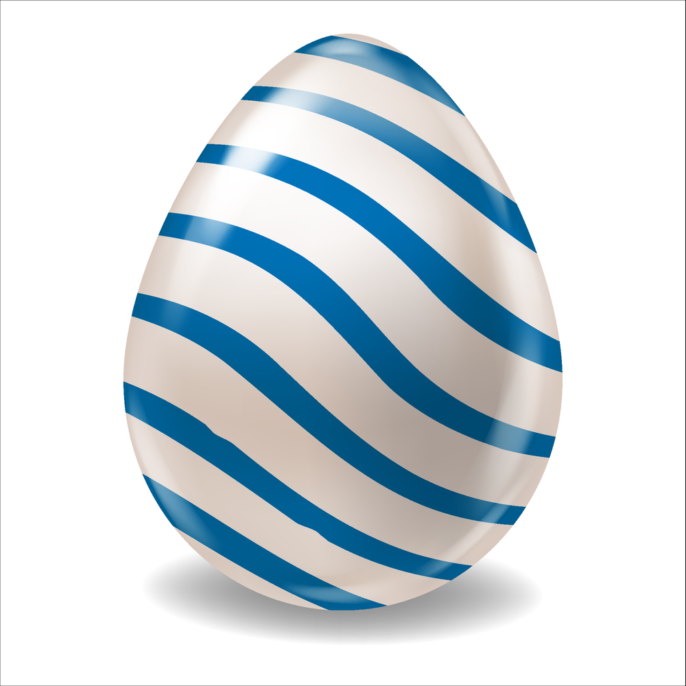 White Realistic Easter Egg Colored Blue Glossy. Vector illustration isolated. White Realistic Easter Egg Colored Blue Stripes Glossy. Vector illustration