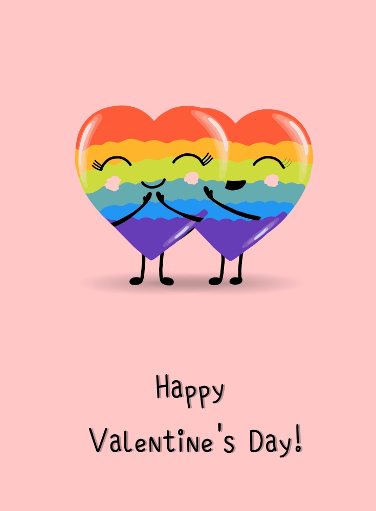 rainbow hearts, greeting card or banner for valentines day, cartoon style, cute holiday romantic poster.heart character. rainbow hearts, greeting card or banner for valentines day, cartoon style, cute holiday romantic poster.heart character.