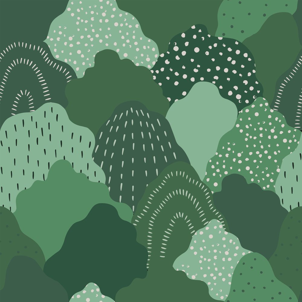 Modern abstract background. Vector flat illustration with green hills. Can be used for textiles, wrapping papers, packaging.