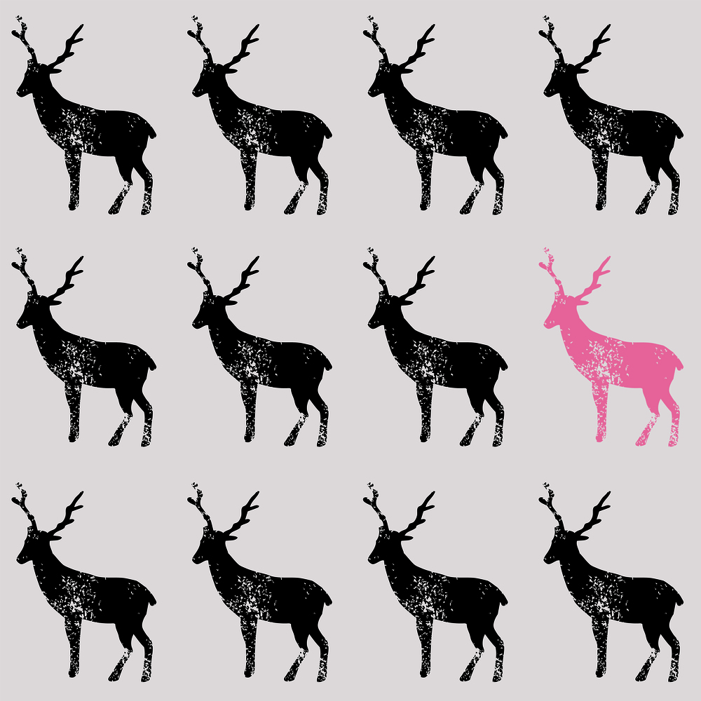 Black and pink deer stamp hand drawn pattern. Creative print vector wallpaper
