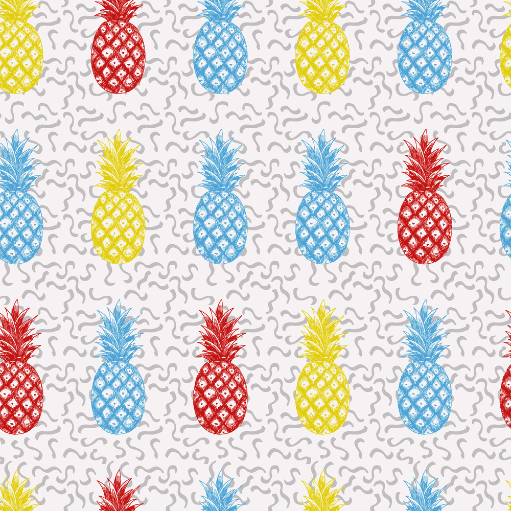Multicolor hand drawn sketch vector pineapple in pencil seamless pattern abstract background
