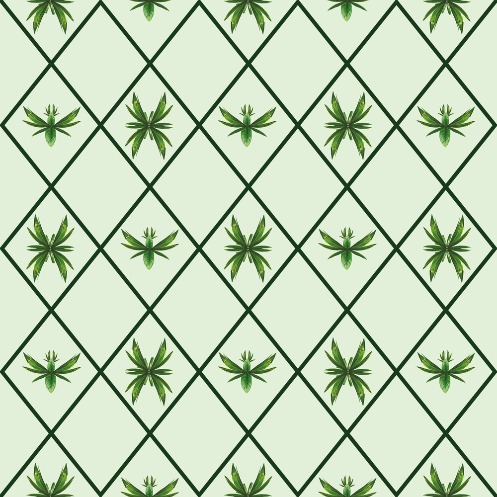 Abstract bugs and birds made of tropical leaves seamless vector pattern checkered background