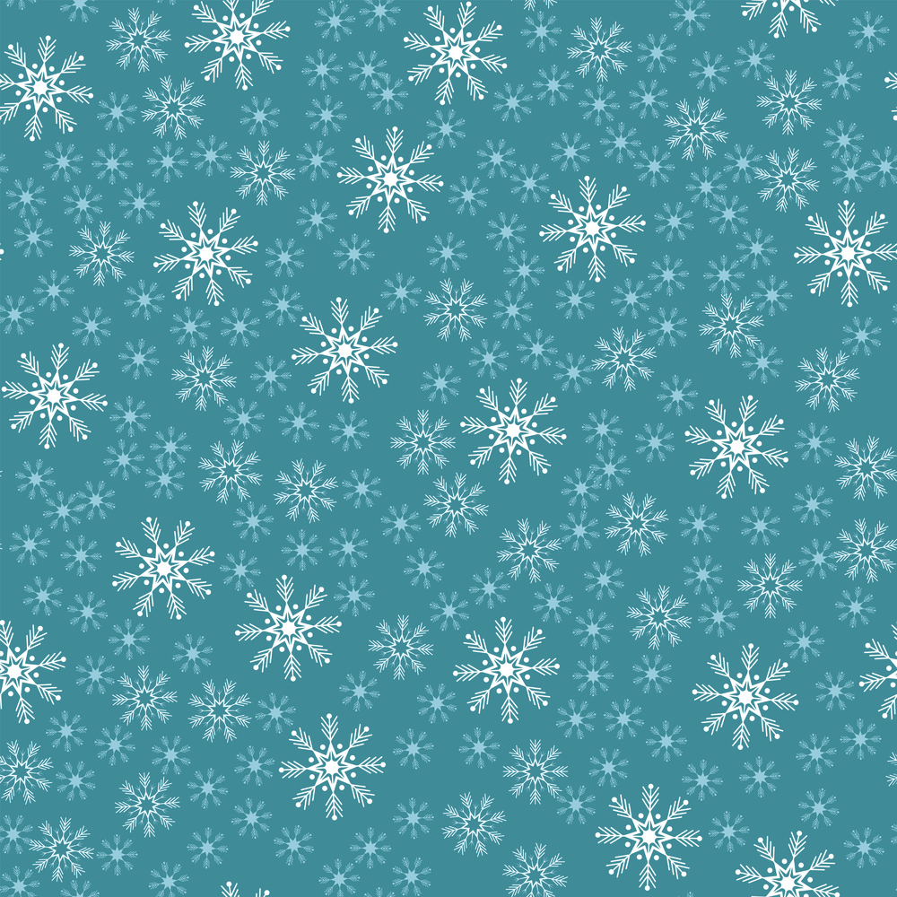 Seamless Christmas pattern of snowflakes on a blue background. Vector Xmas and New Year Holidays Prints Composition