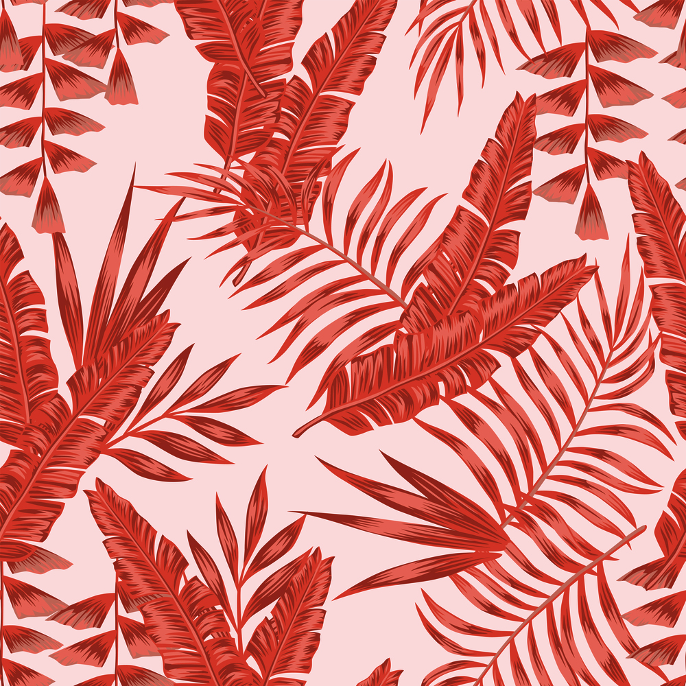 Tropical abstract living coral leaves seamless pattern pink background