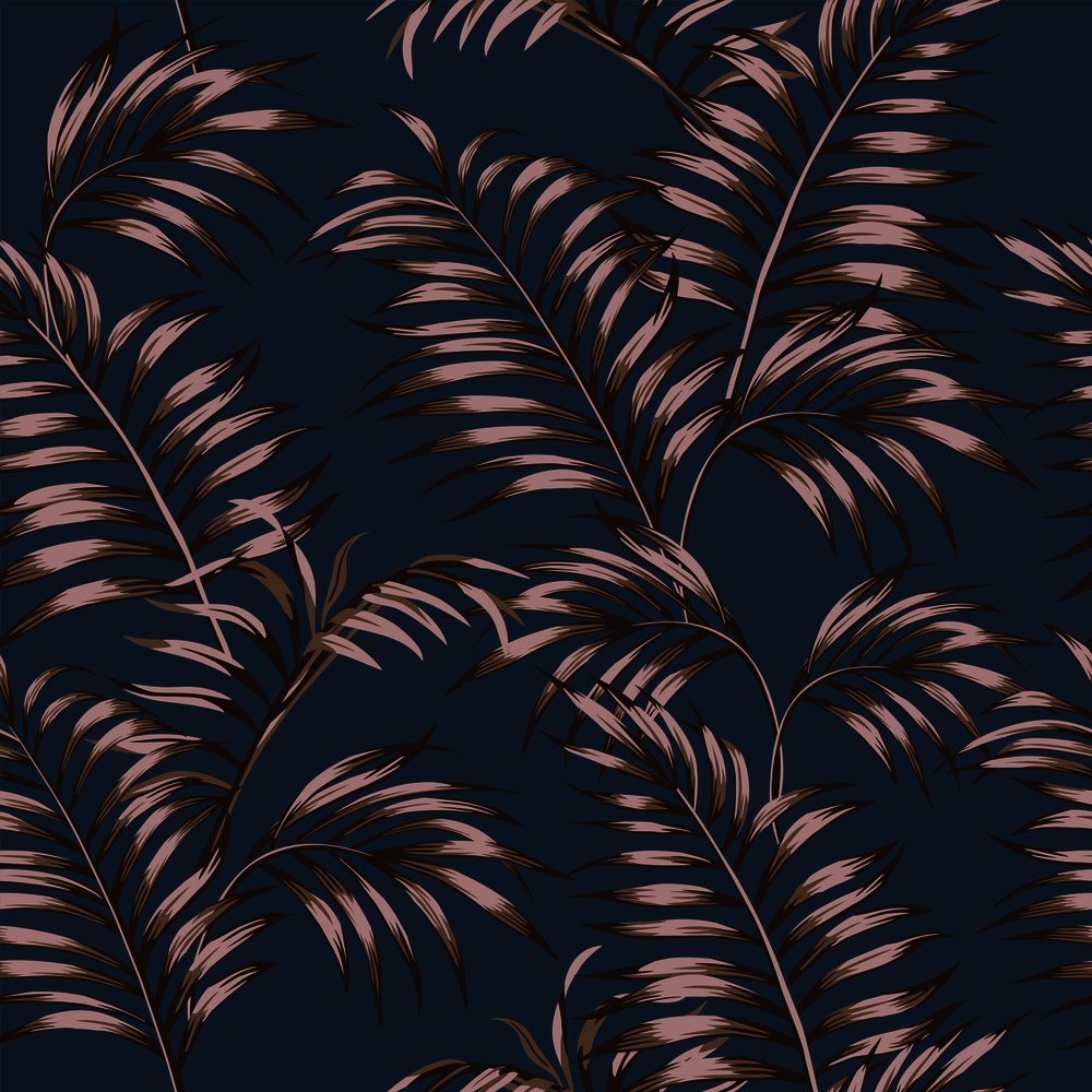 Abstract brown color tropical leaves seamless pattern on the dark blue background