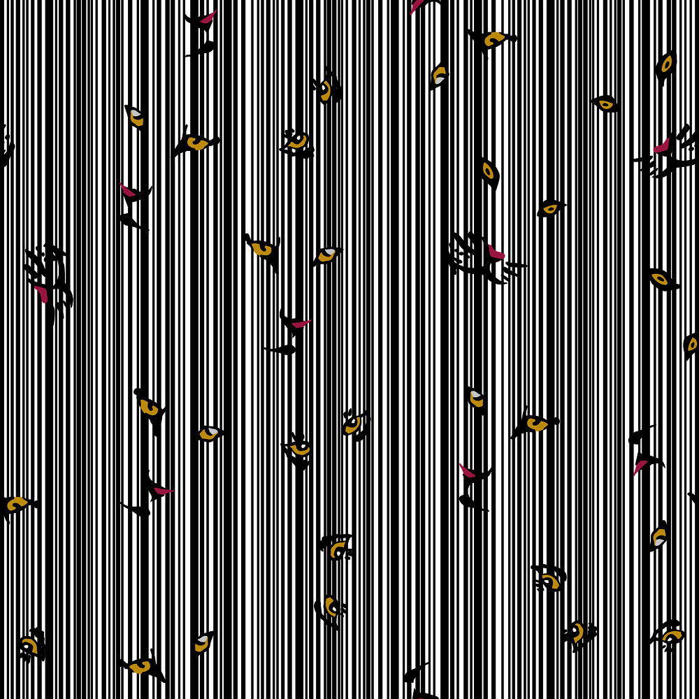 Seamless composition from yellow eyes of wild cats on the stripe black white background. Vector design pattern