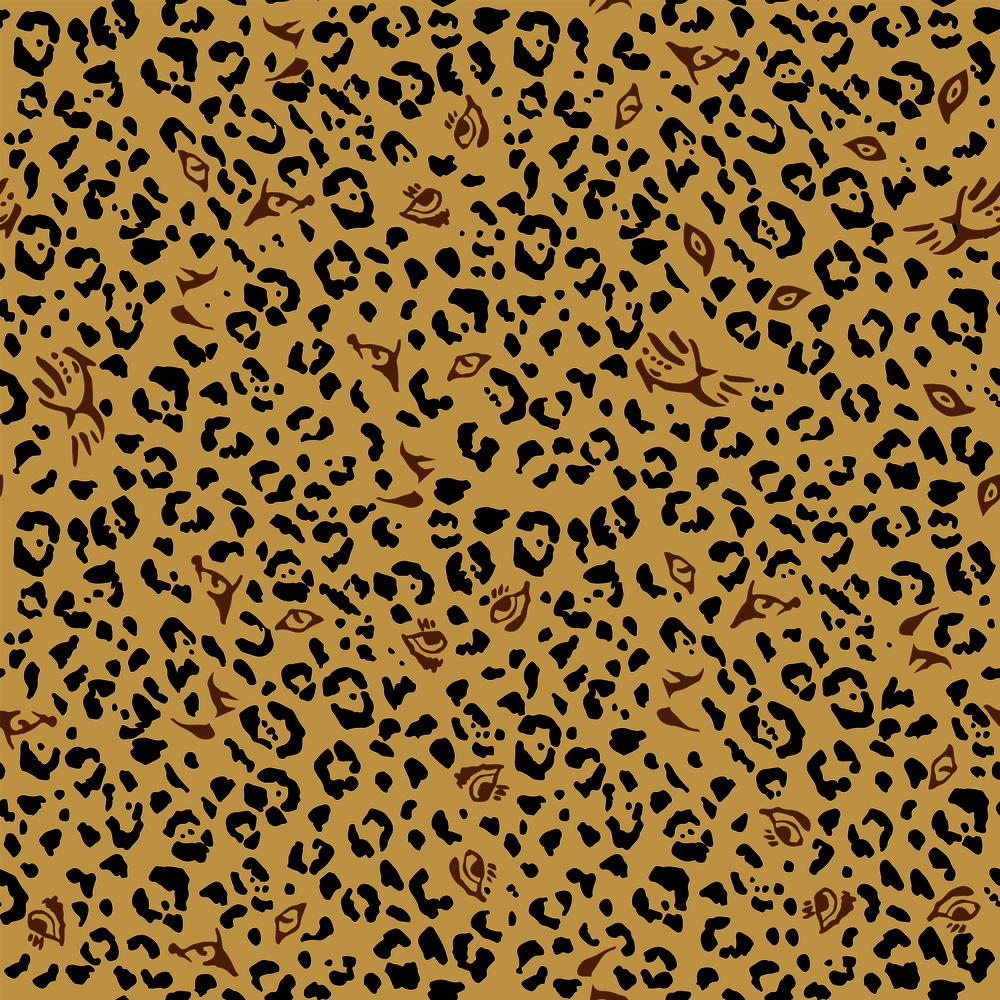 Seamless composition from eyes of wild cats on the leopard skin background. Vector design pattern