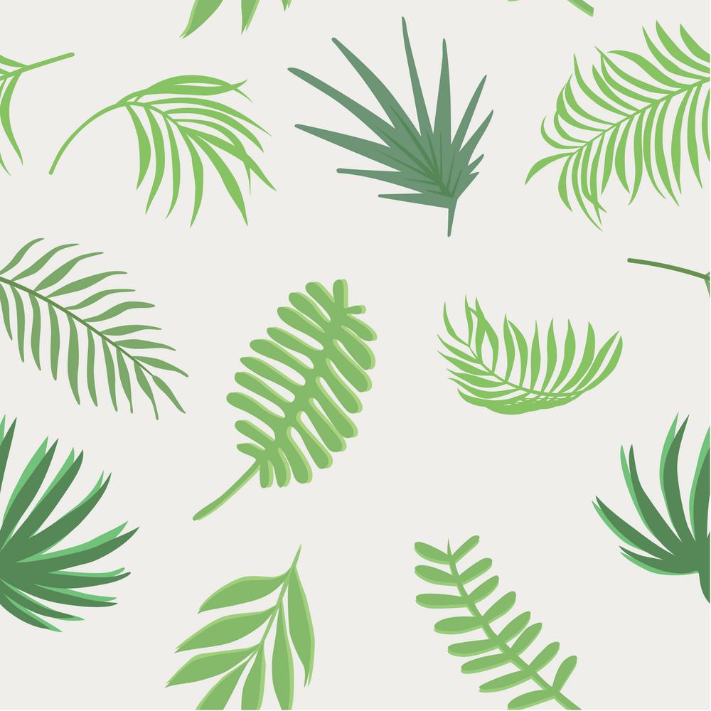 Flat floral composition from green tone tropical branch seamless vector pattern on the white background.