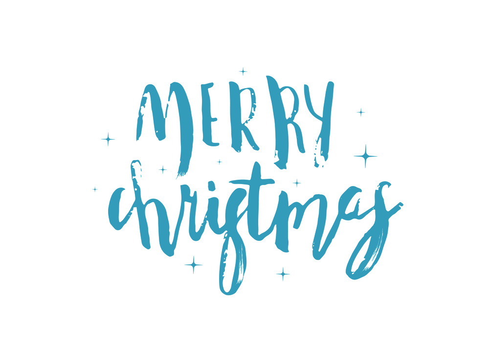 Merry Christmas brush handwritten lettering. Creative text with dry brush texture for holiday design cards and banners. Vector illustration.