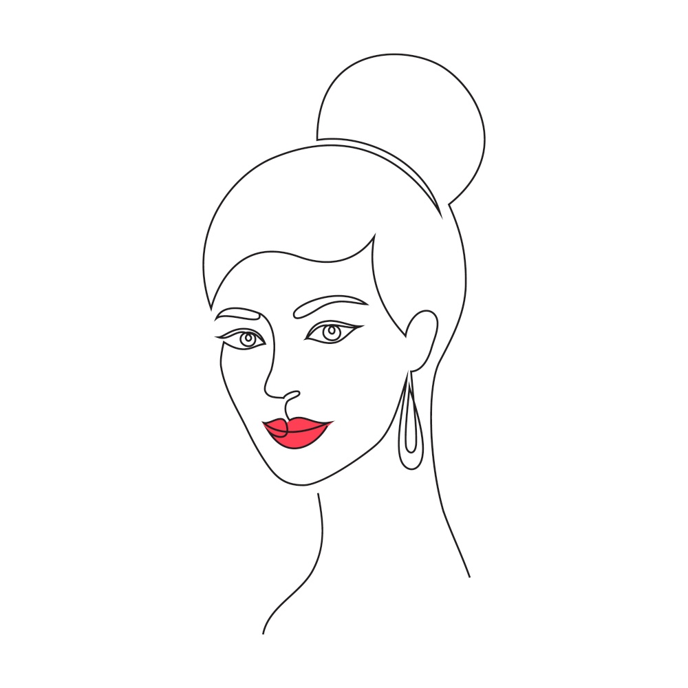 Minimal woman face on white background. One line drawing style.. Minimal woman face.