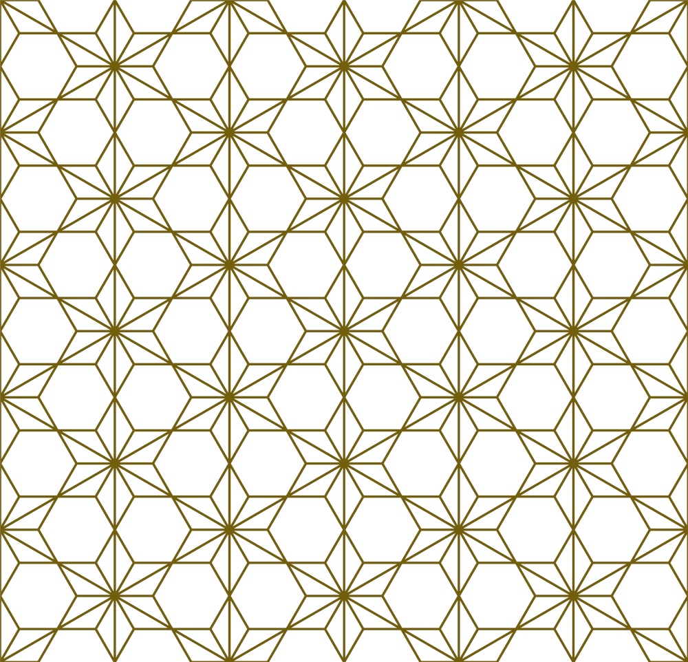 A seamless pattern based on elements of the traditional Japanese craft Kumiko zaiku. Average thickness lines of brown color.. Seamless traditional Japanese ornament Kumiko.Golden color lines.