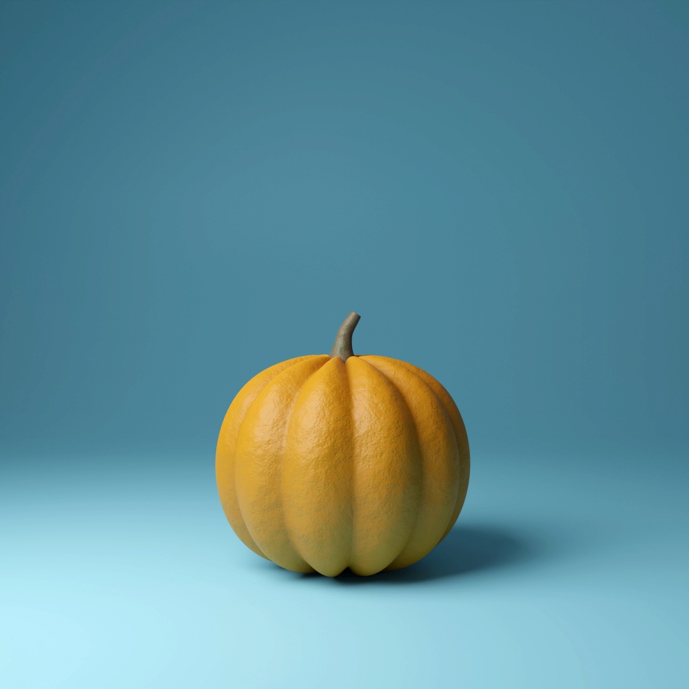 Pumpkin on blue background, 3d render