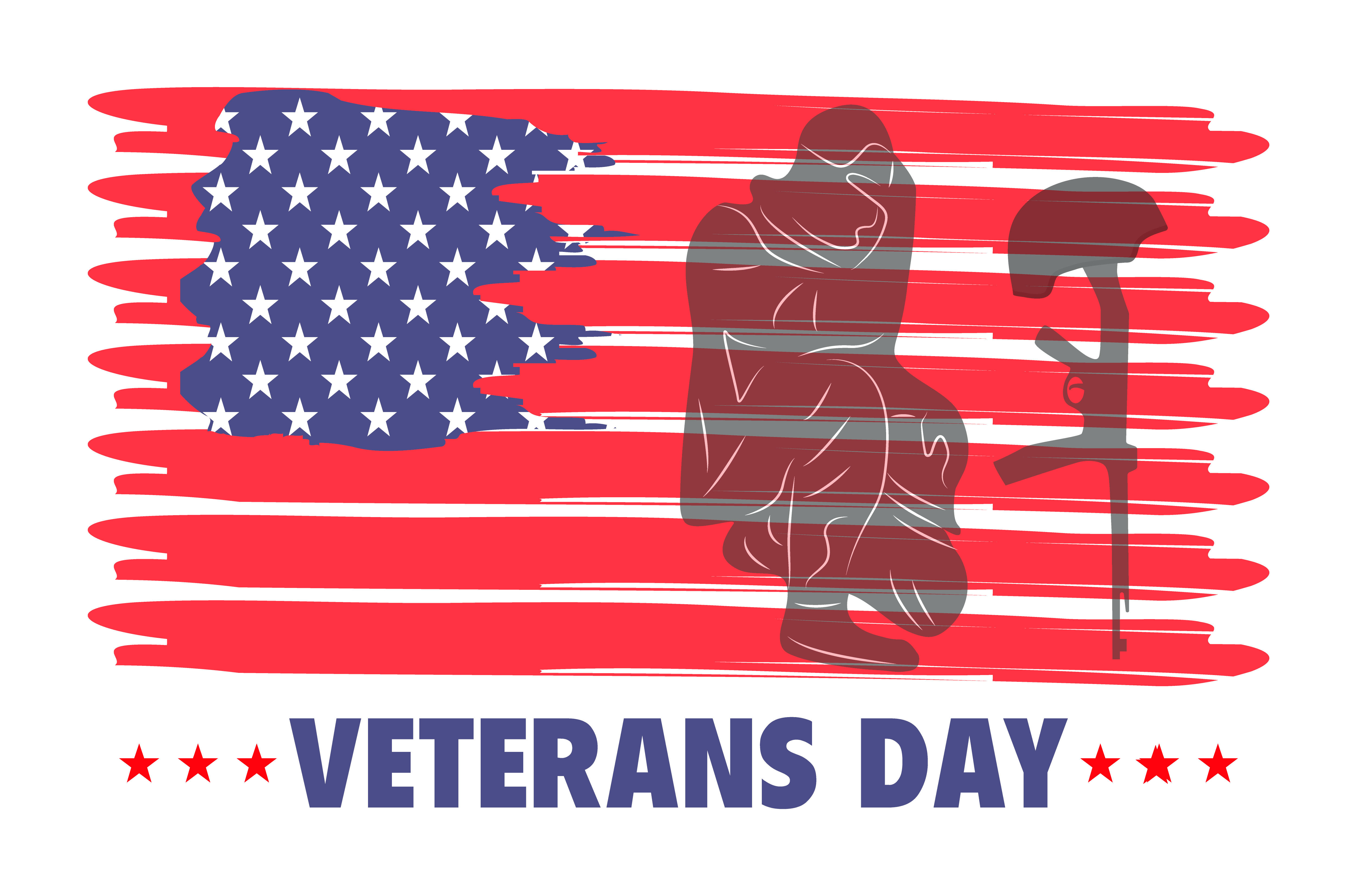 Veterans day concept vector. Military event is celebrated in 11th November in United States. Soldier grieves for a friend who died in the war. The helmet hangs on the rifle. USA flag background.. Veterans day concept vector. Military event is celebrated in 11th November in United States. Soldier grieves for a friend who died in the war. The helmet hangs on the rifle. USA flag
