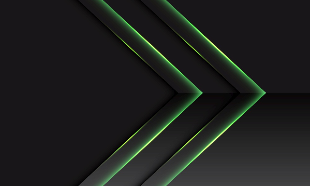 Abstract green double arrow metallic direction on dark grey with blank space design modern futuristic technology background vector illustration.