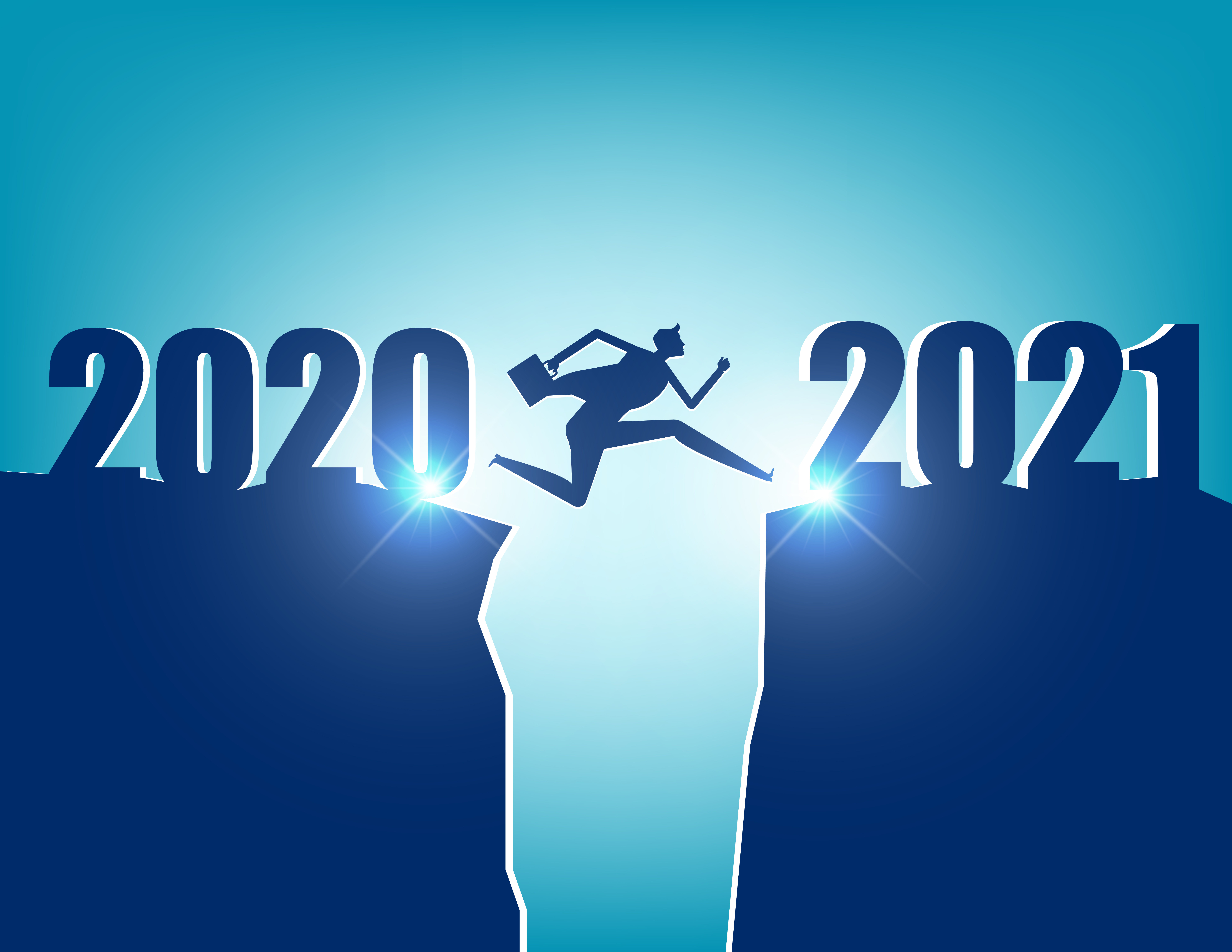 A business person jumping to new year 2021