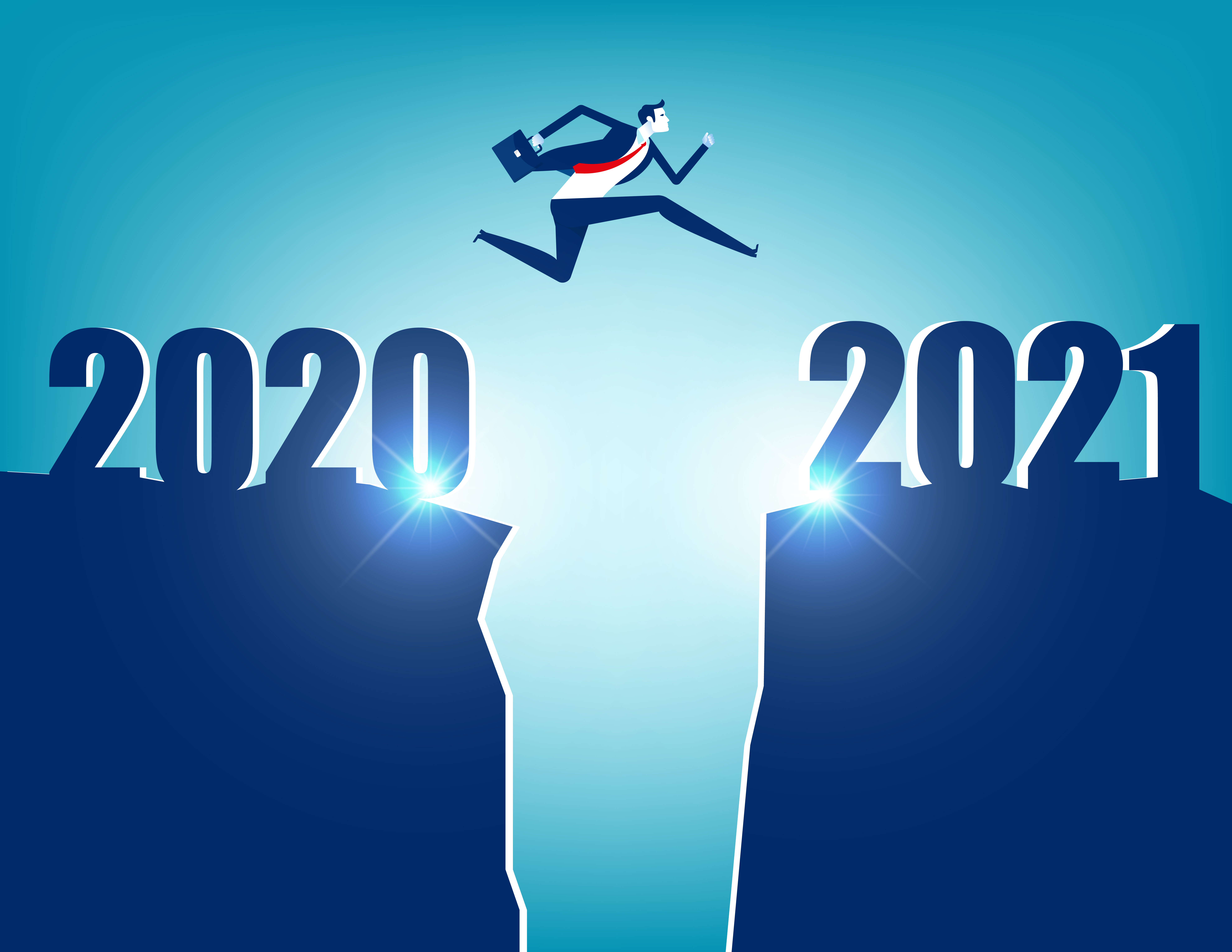 A business person jumping to new year 2021