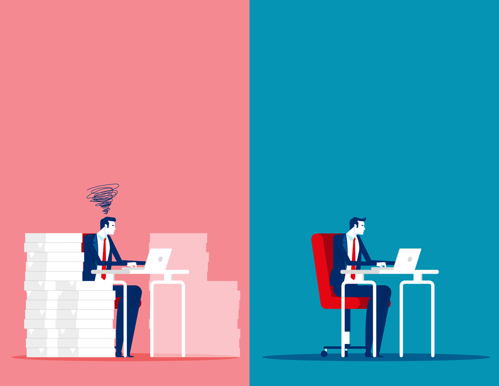 Business man with Easy and Stressful work. Concept business working vector illustration, Different working people
