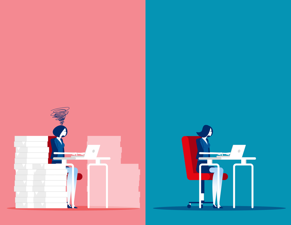 Business woman with Easy and Stressful work. Concept business working vector illustration, Different working people