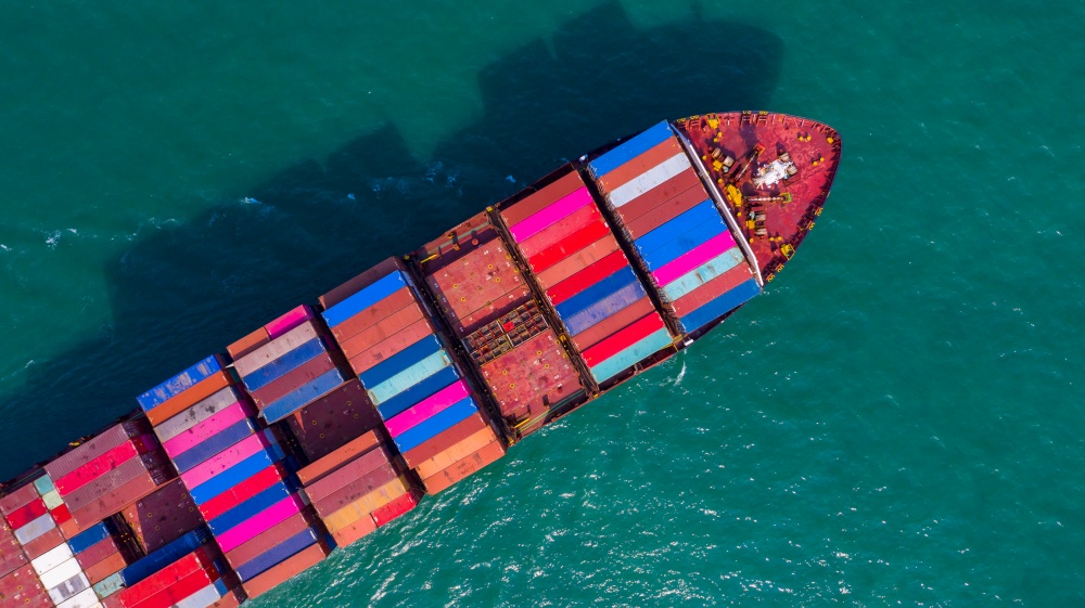 Container ship global business freight shipping import export logistic and transportation by container ship, Aerial view container cargo freight shipping maritime transport in marine worldwide.