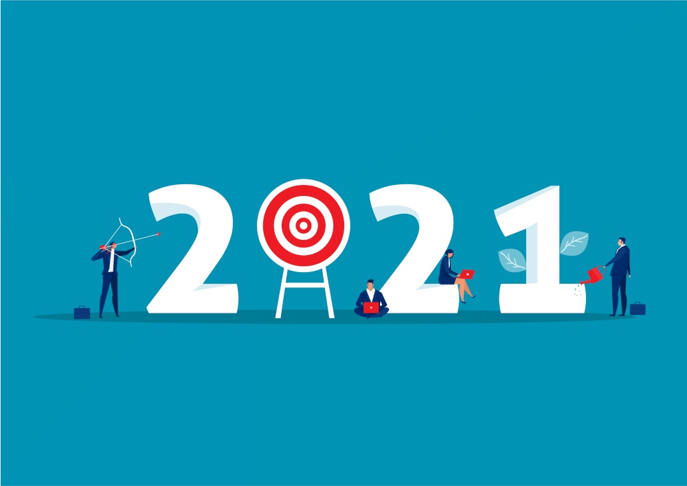 2021 Business plan and  target achievement Concept vector illustrator.