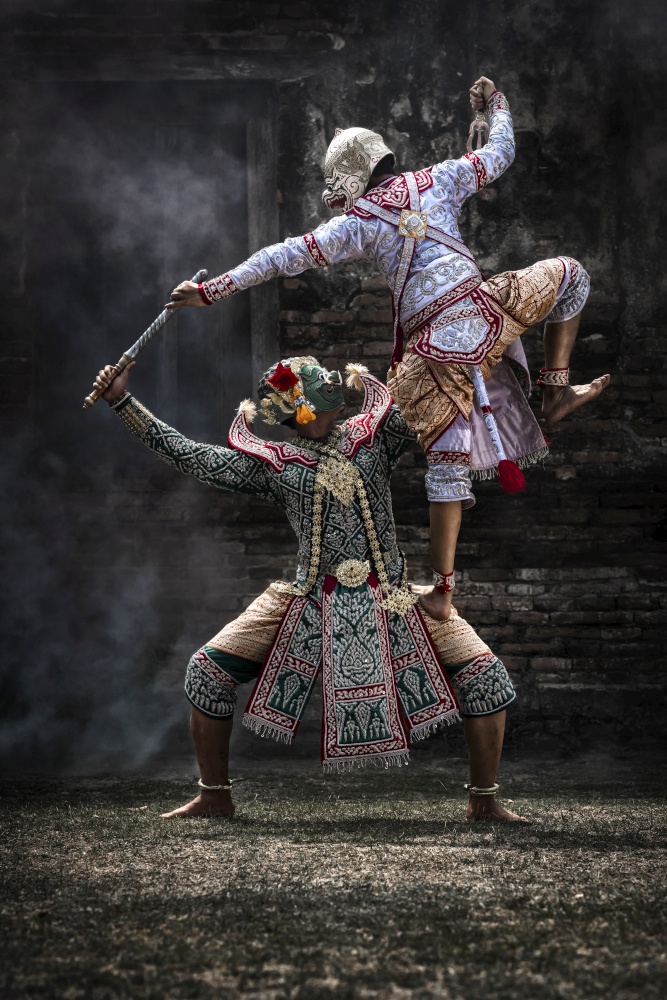 The pantomime Khon festival. Thai traditional dance of the Ramayana dance drama at  Ayutthaya, Thailand.