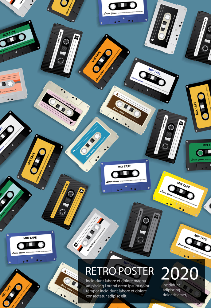 Vintage Retro Cassette Tape Poster Design Template Vector Illustration