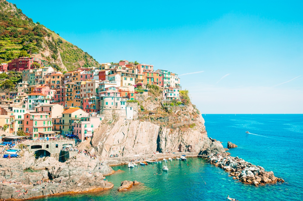 Amazing view of old village listed UNESCO Manarola, Cinque Terre, Liguria, Italy. Amazing view of the beautiful village of Manarola in the Cinque Terre Reserve.