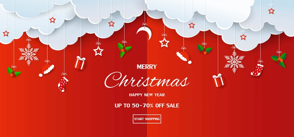 Merry Christmas and Happy new year sale banner background,paper cut style for poster,header,advertising,shopping online,website or promotion,vector illustration