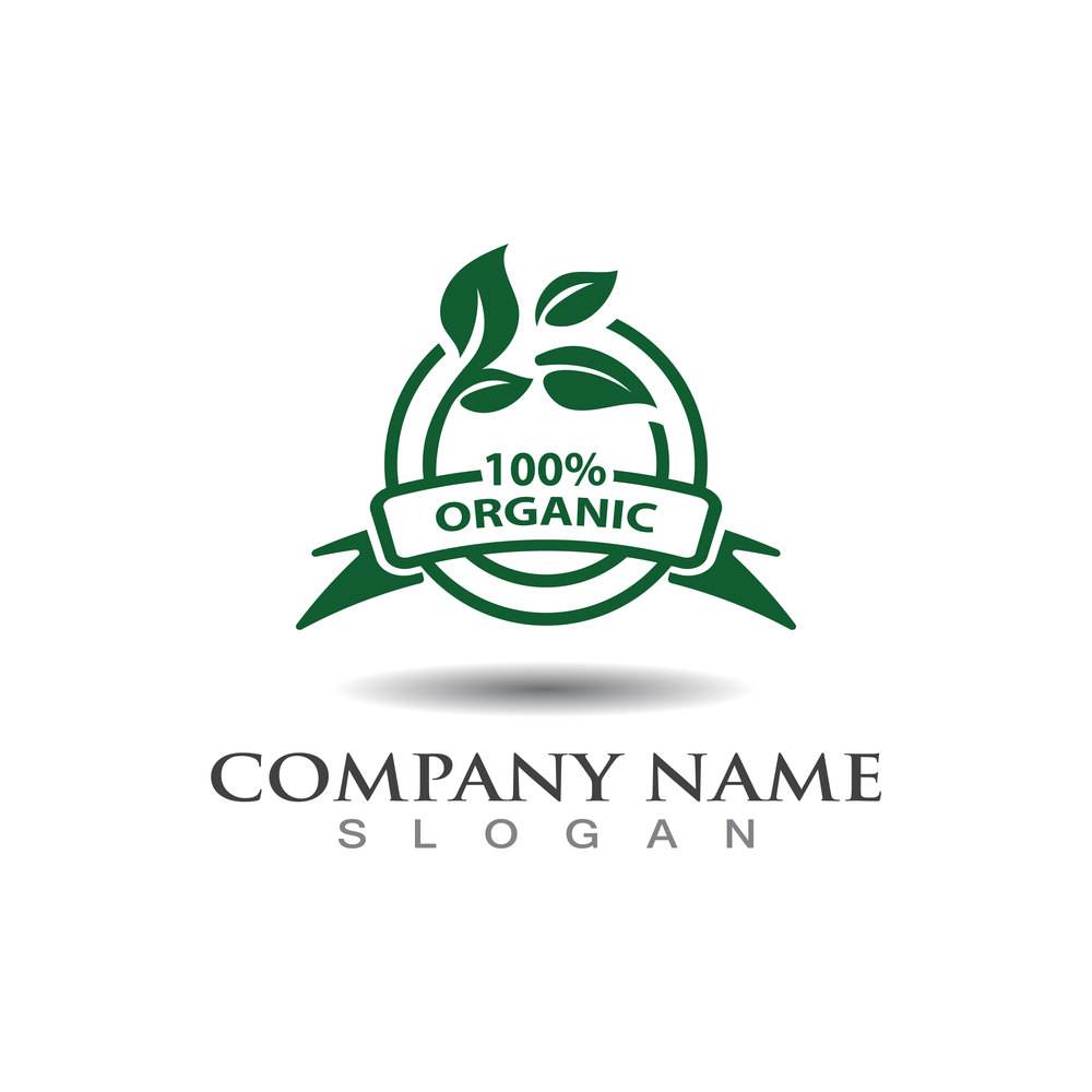Organic Healthy Food 100% Logo Template label, vector illustration