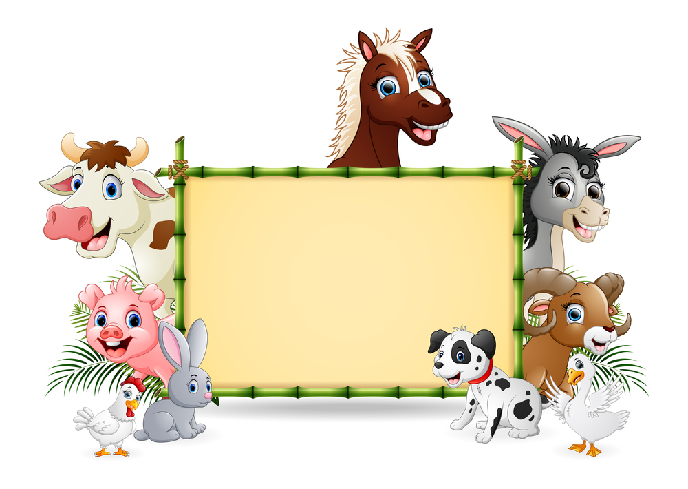 Farm animals with a blank sign bamboo