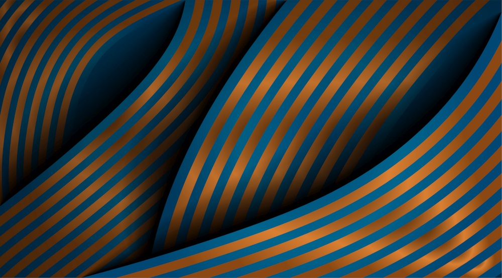 3d modern abstract vector wave design. gold texture lines and dark blue background