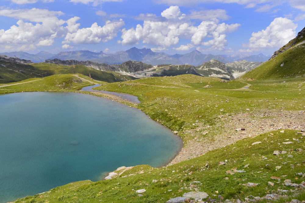 scenic nature with beautiful  lake in alpine mountain in France . scenic nature with beautiful  lake in alpine mountain
