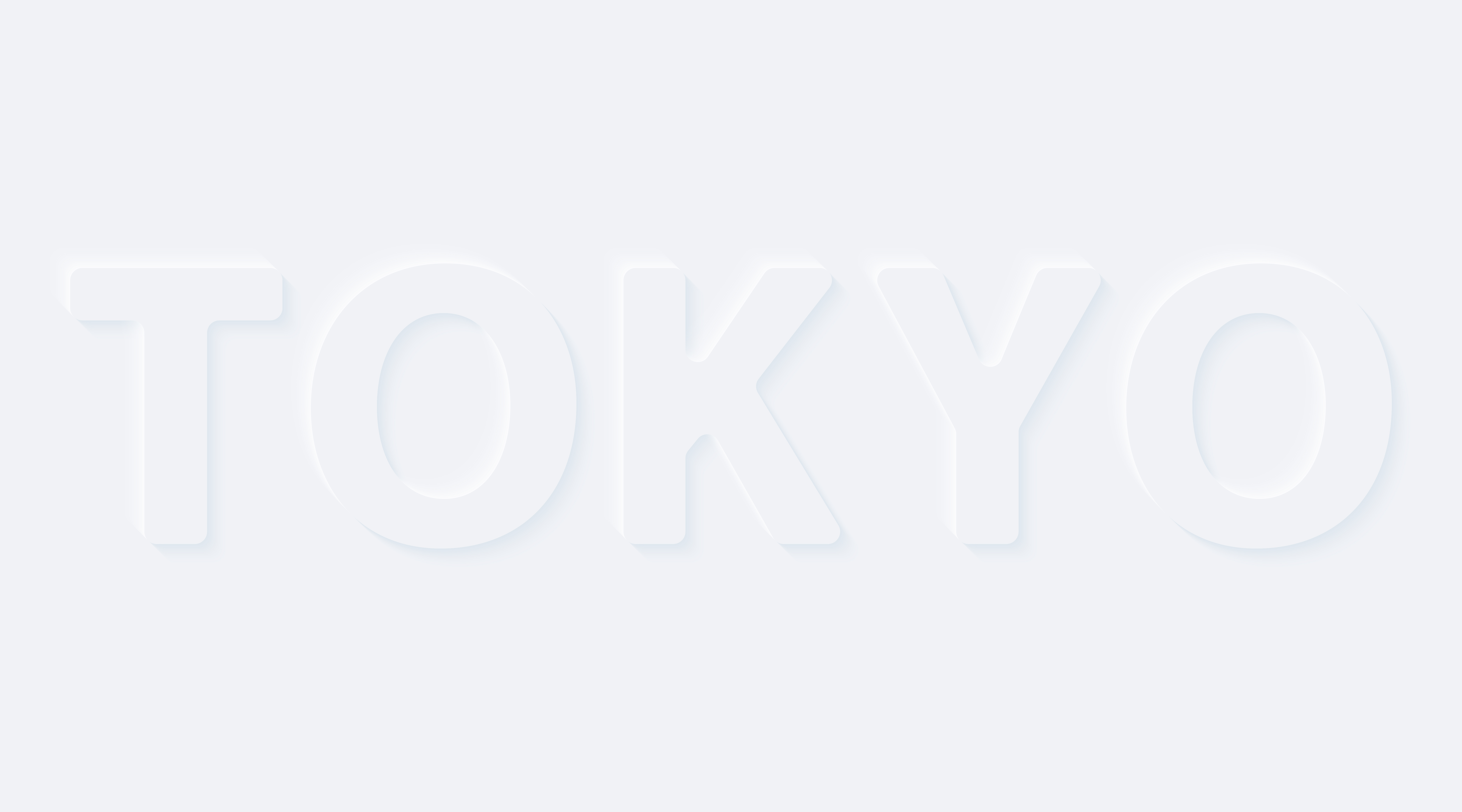 Tokyo. Vector words. Bright white gradient neumorphic effect character type icon. Internet gray symbol isolated on a background.
