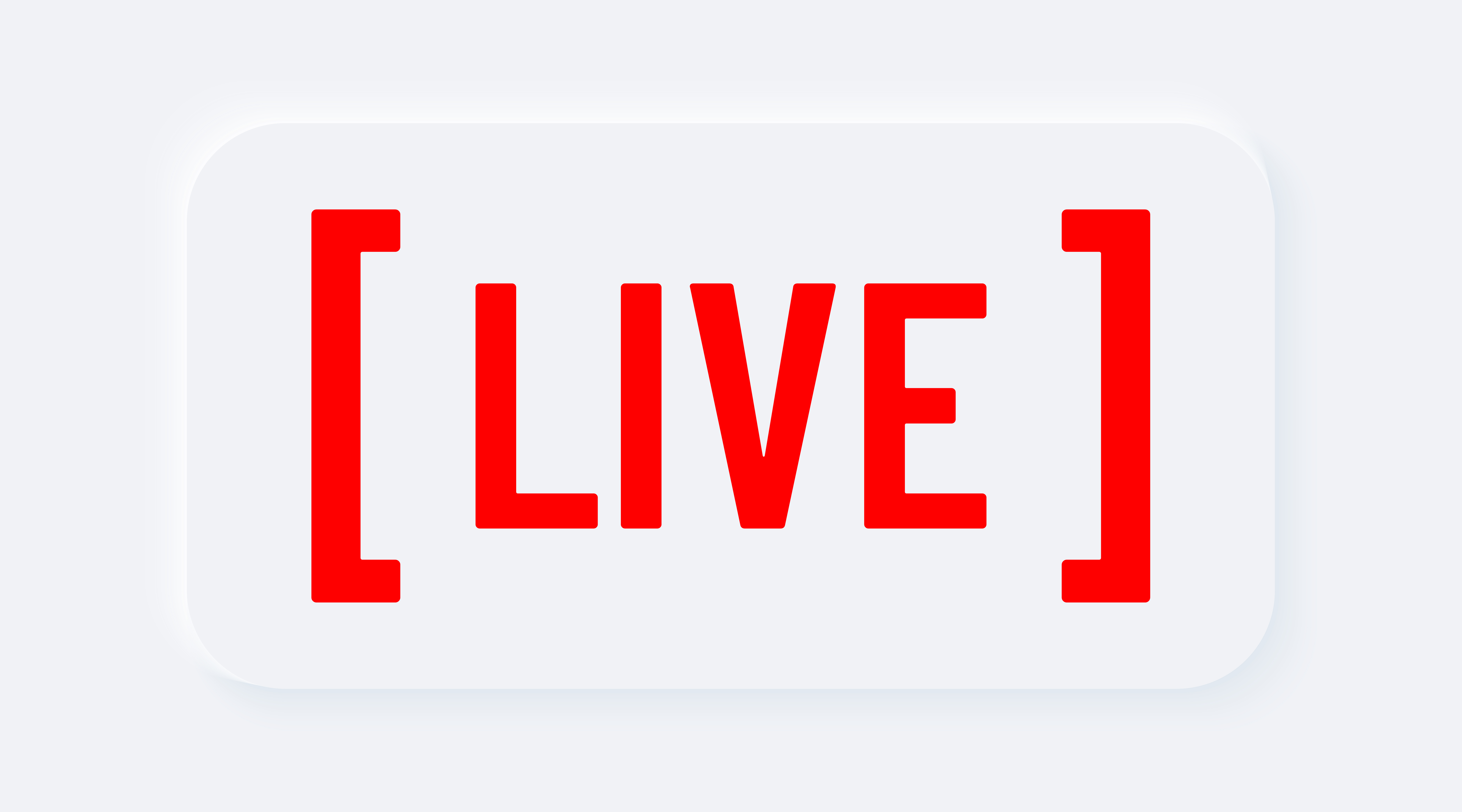 Red live. Bright white gradient button. Internet symbol broadcasting, online stream on a background. Neumorphic effect streaming icon