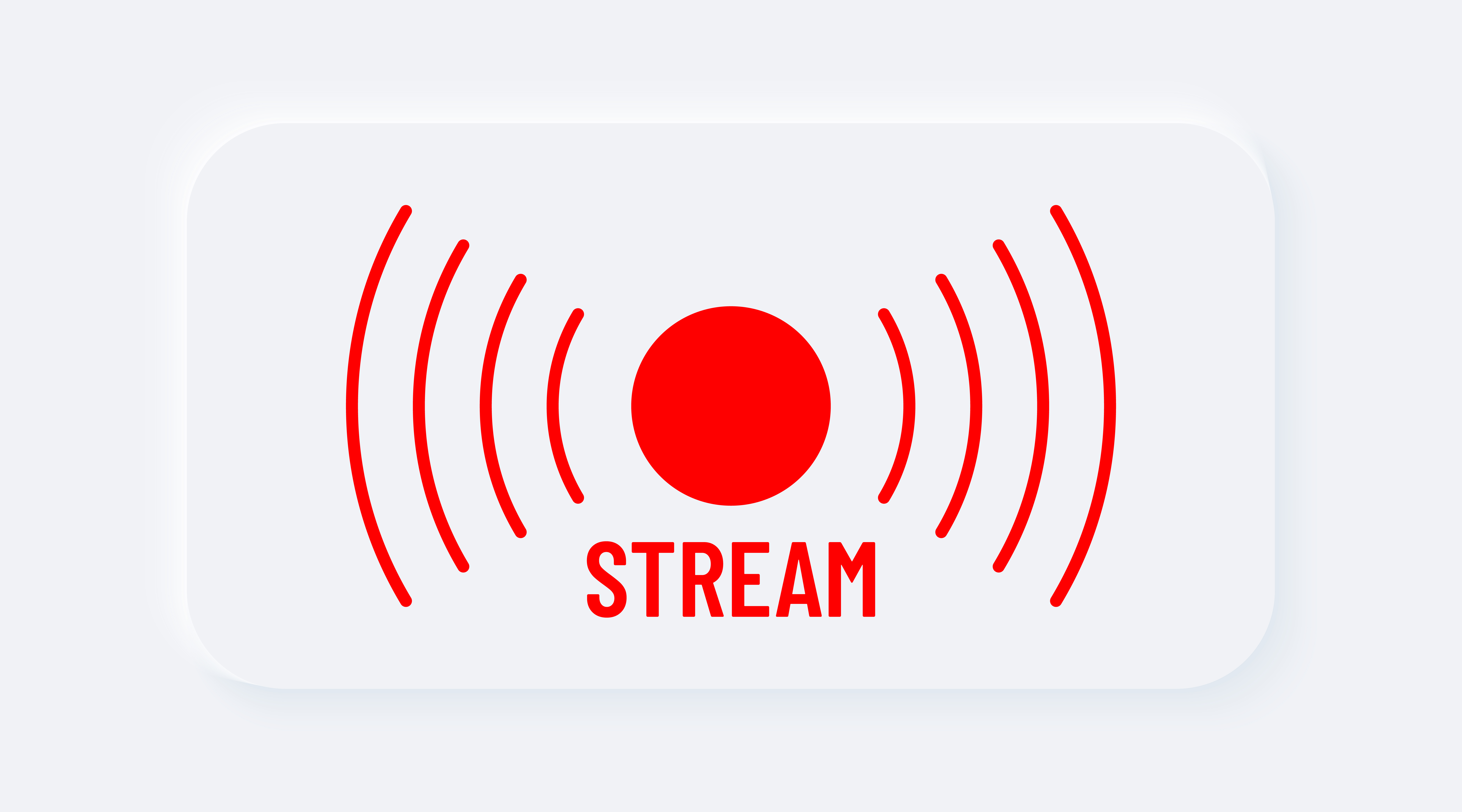 Red stream. Bright white gradient buttons. Internet symbol broadcasting, online stream on a background. Neumorphic effect streaming icon