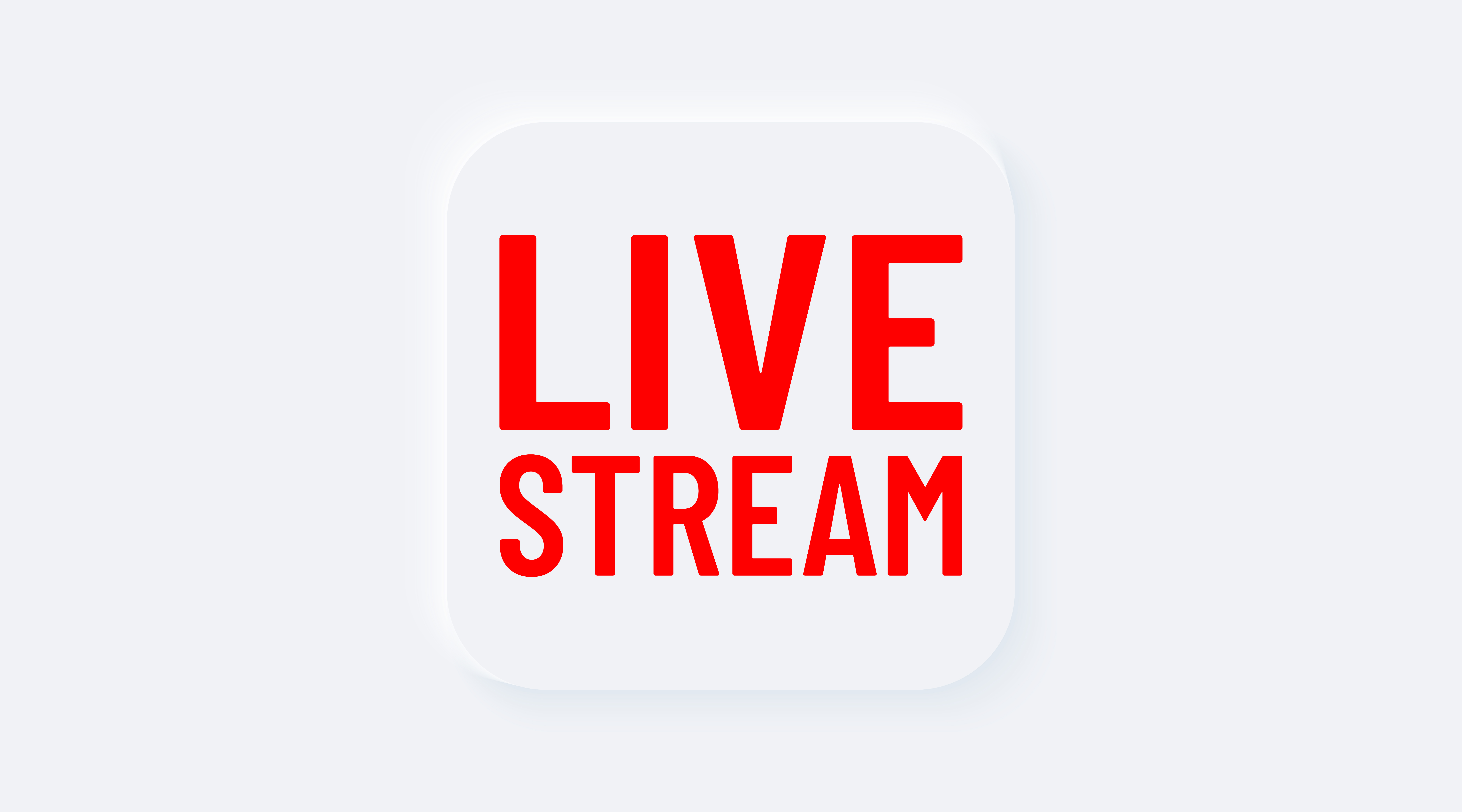 Red live stream. Bright white gradient square button. Internet symbol broadcasting, online streaming on a background. Neumorphic effect streaming icon
