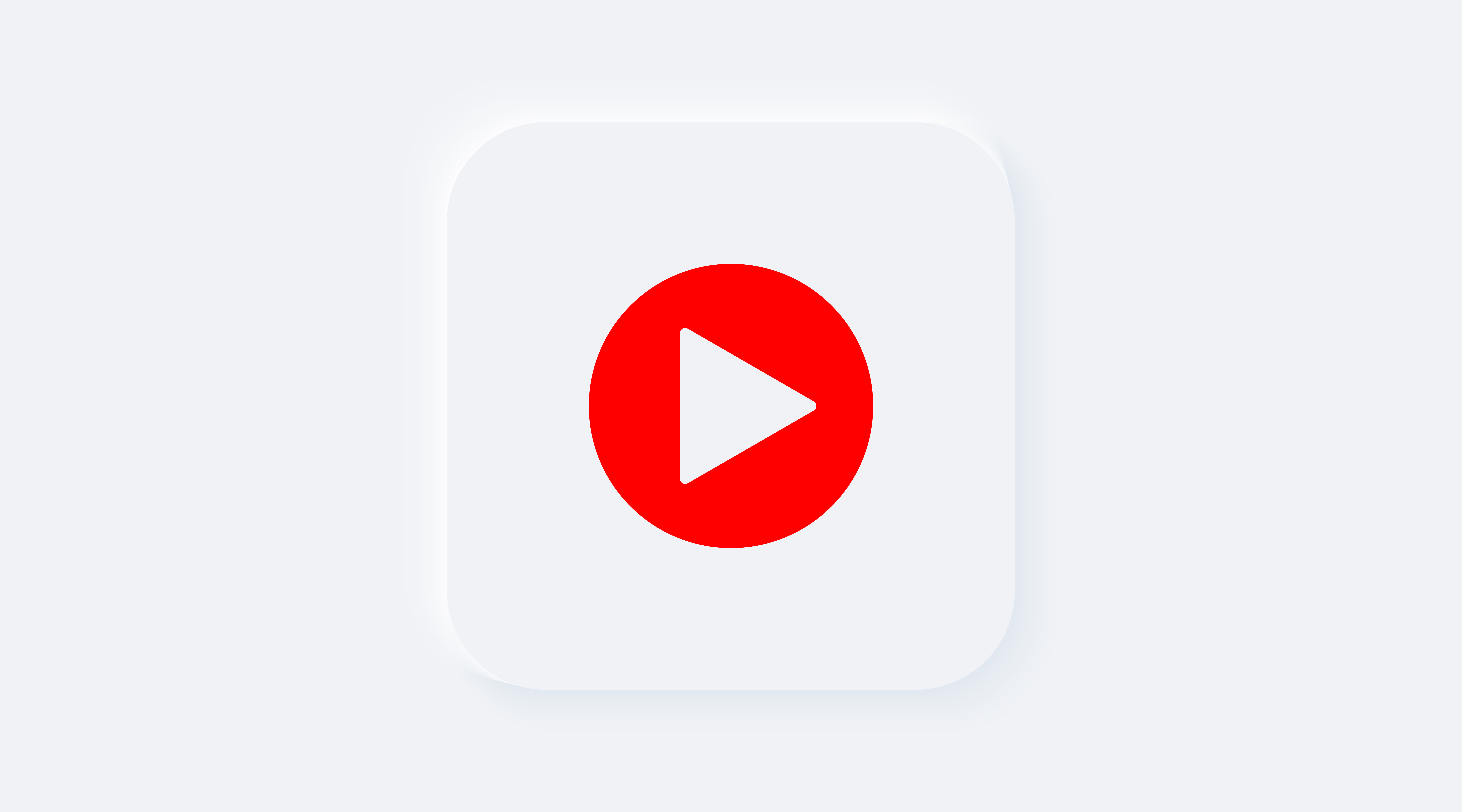 Red stream play icon. Bright white gradient square button. Internet symbol broadcasting, online stream on a background. Neumorphic effect streaming icon