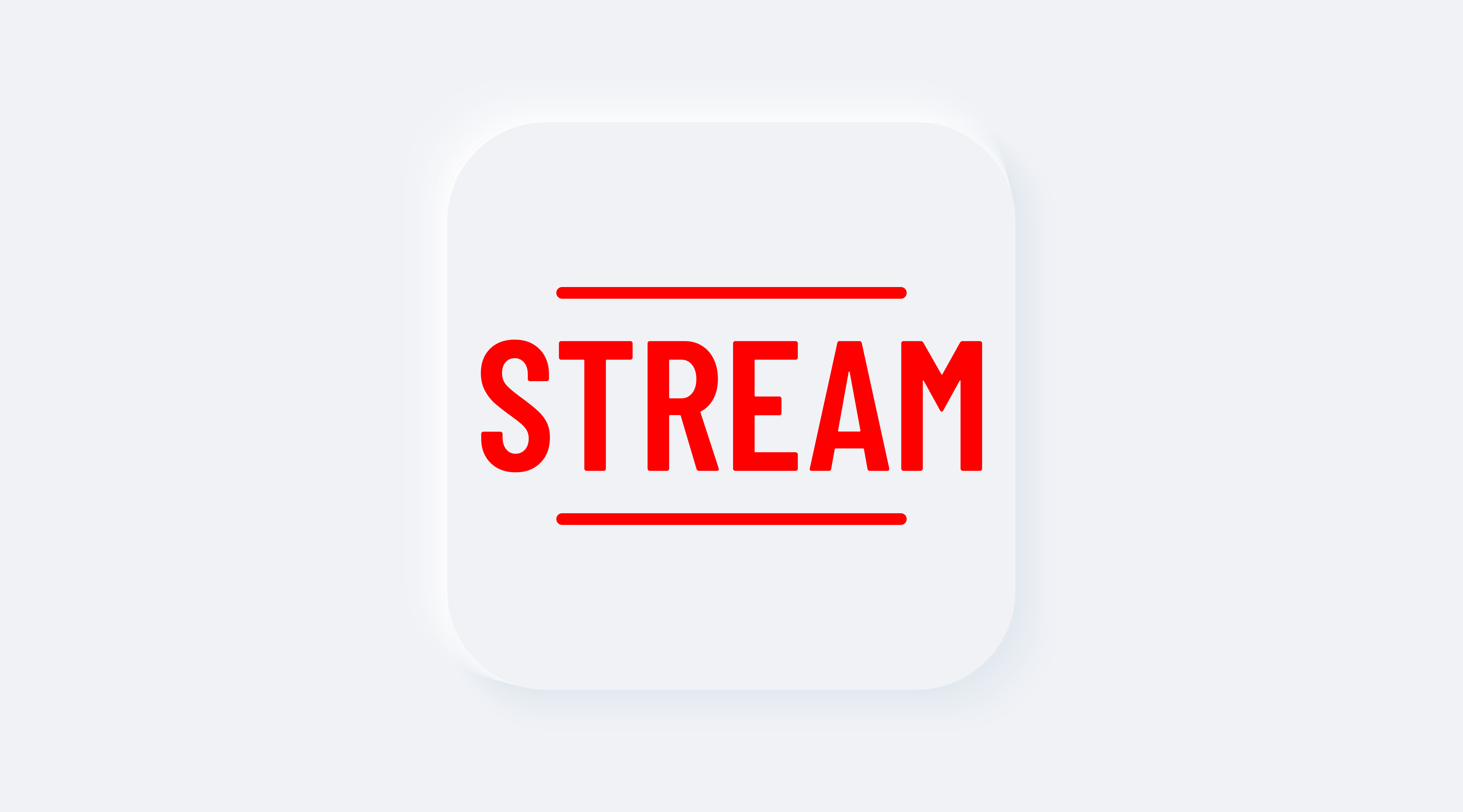 Red stream. Bright white gradient square button. Internet symbol broadcasting, online stream on a background. Neumorphic effect streaming icon