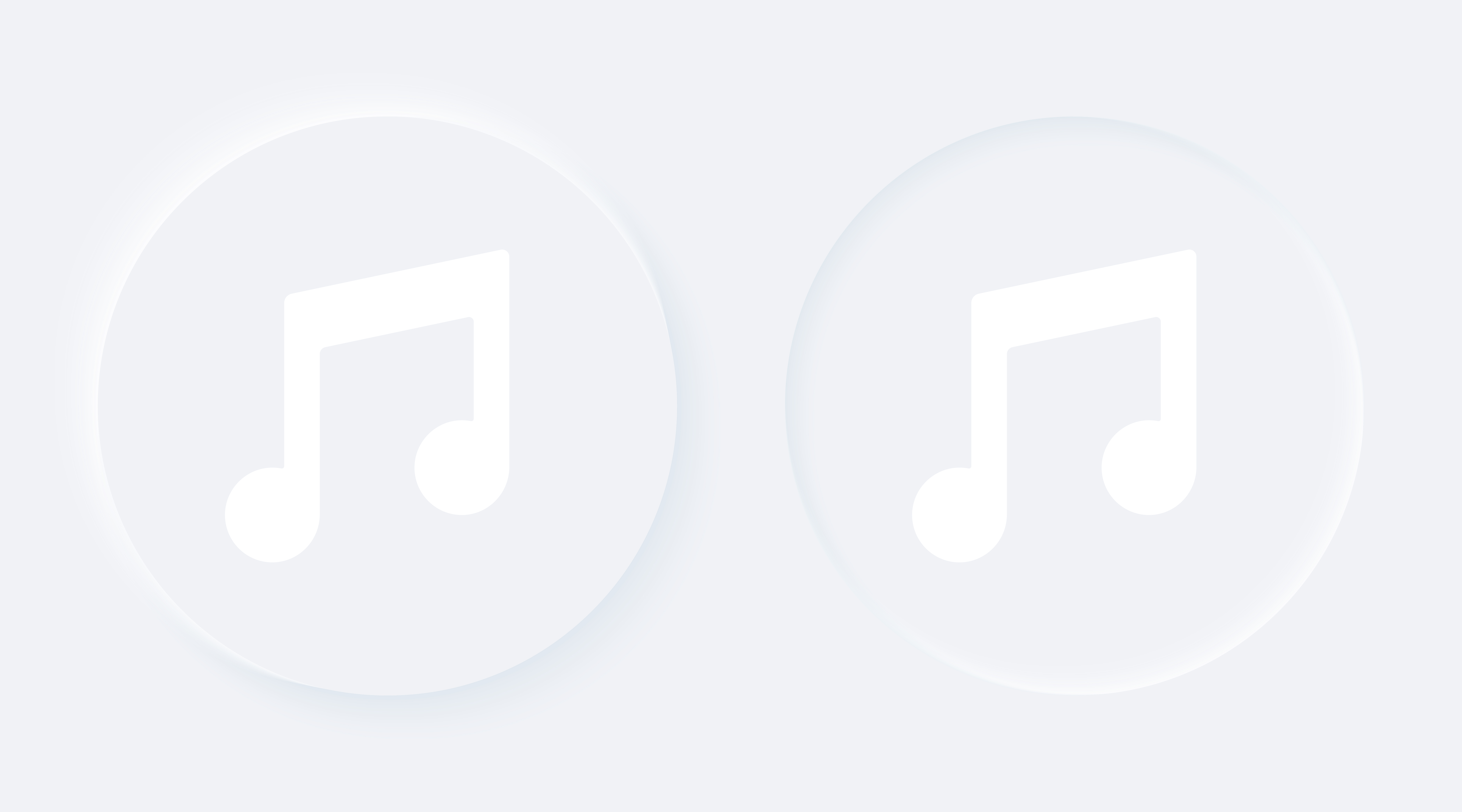 Music note key icon. Bright white gradient button. Internet song melody on circle shape symbol. Push click media player. Neumorphic effect icon