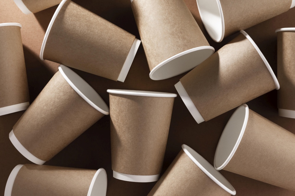 Coffee to go cardboard cups top view