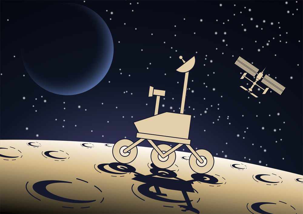 Cartoon version design of vehicle operates on the moon surface,vector illustration
