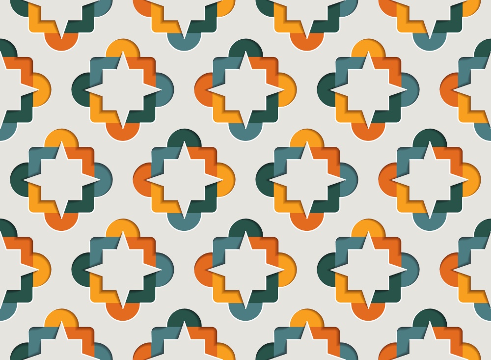 Muslim ornamental arabesque seamless pattern for Ramadan Kareem. East motif paper style background vector illustration