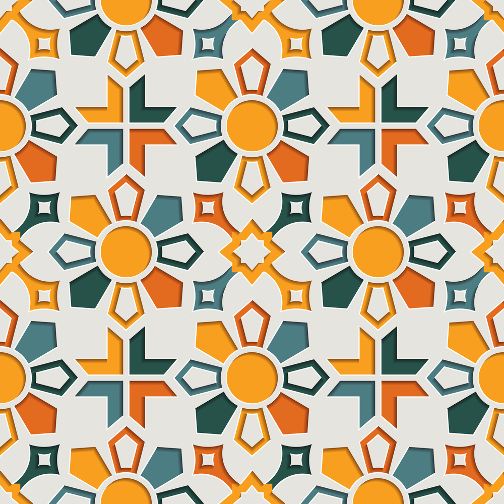 Islamic geometric abstract arabesque seamless pattern for Ramadan Kareem. East motif paper style background vector illustration