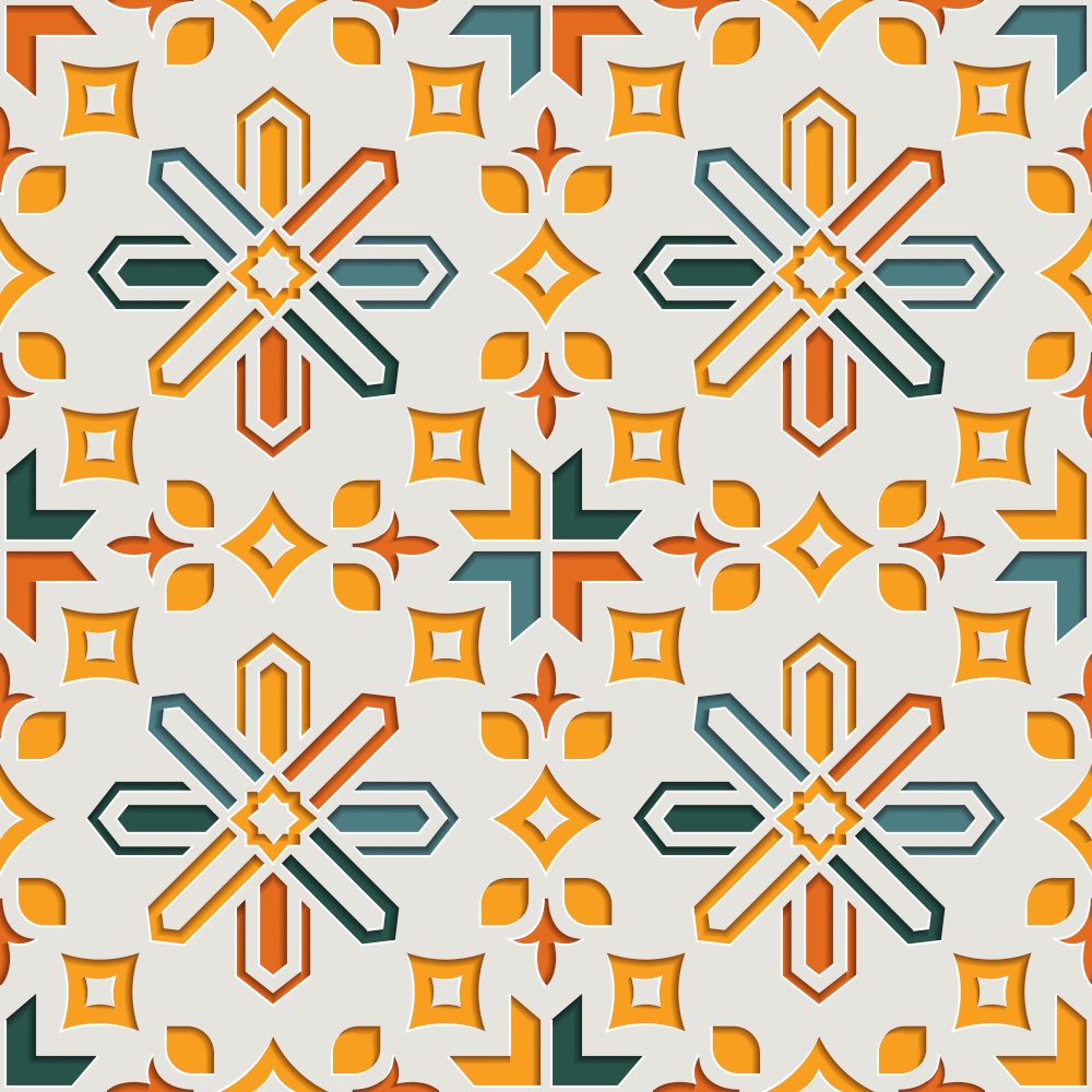 Muslim geometric abstract arabesque seamless pattern for Ramadan Kareem. East motif paper style background vector illustration