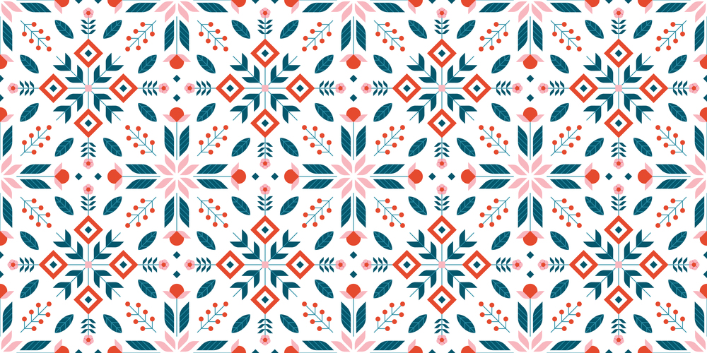 Floral scandinavian seamless pattern with abstract spring flowers, leaf and geometric shapes design for fabric