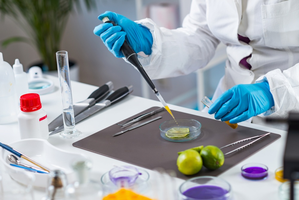 Food safety laboratory procedure, analysing fruits from the market