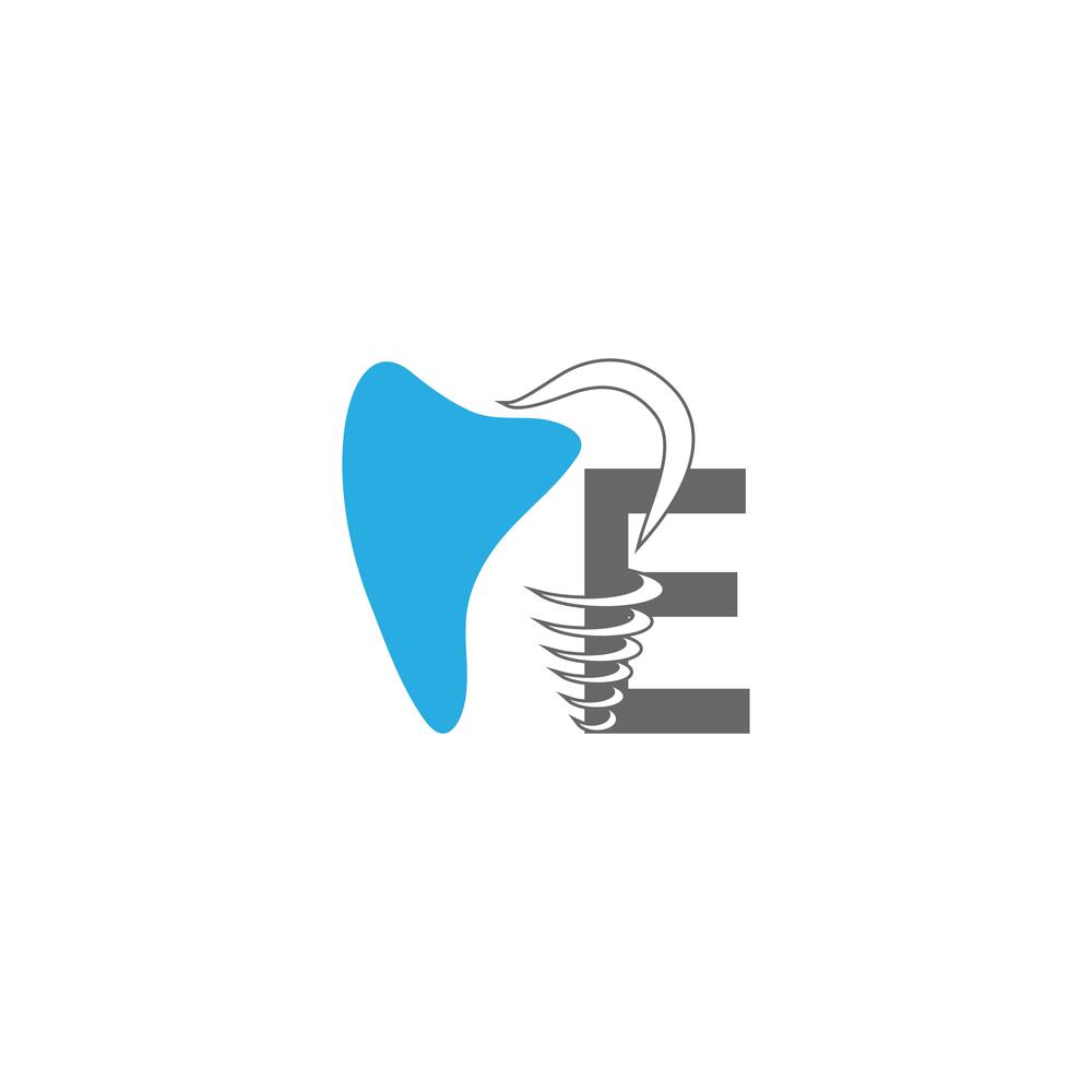 Letter E logo icon with dental design illustration vector