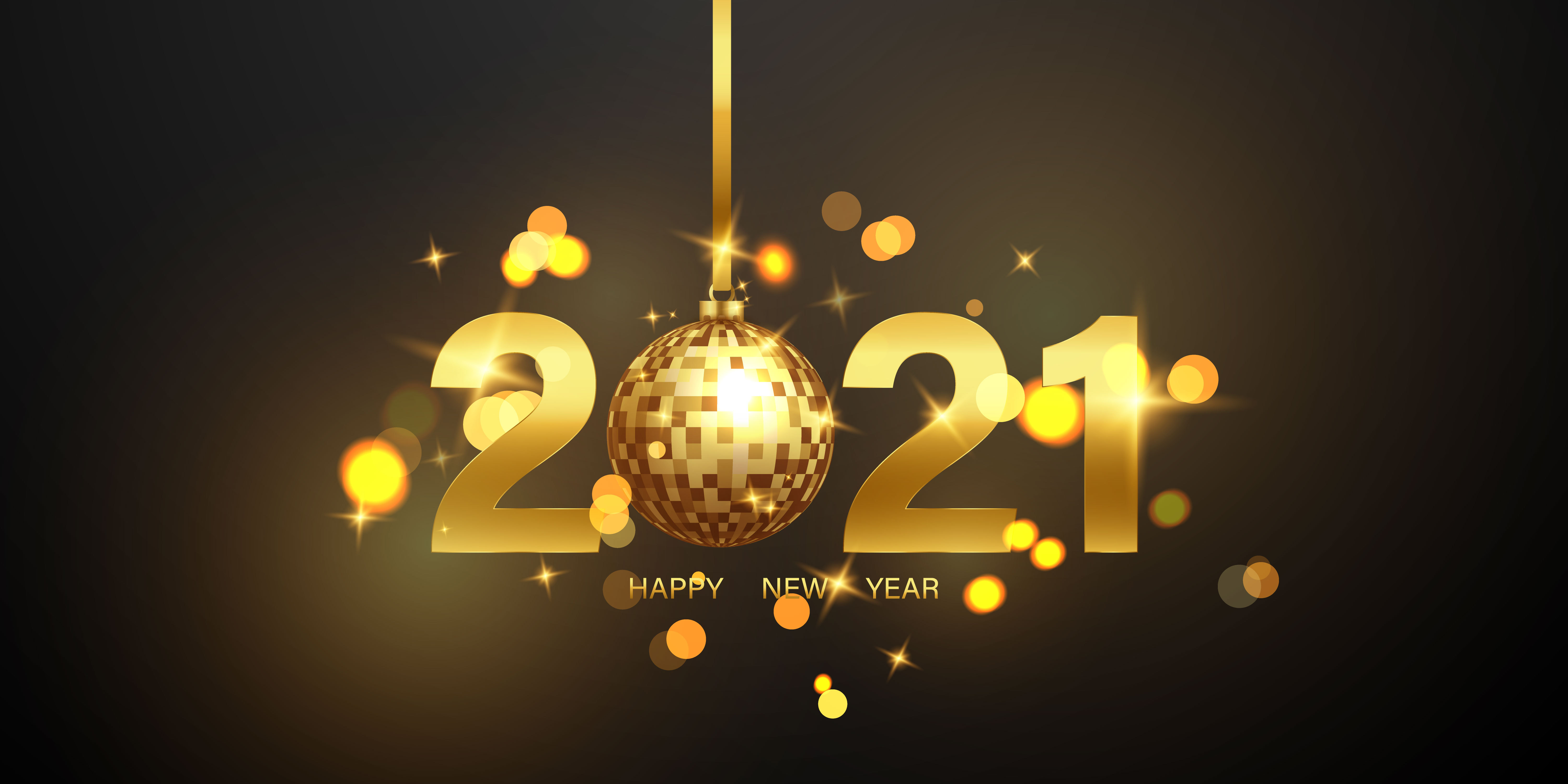 Happy New Year 2021 background. Greeting card design template gold. Celebrate brochure or flyer.
